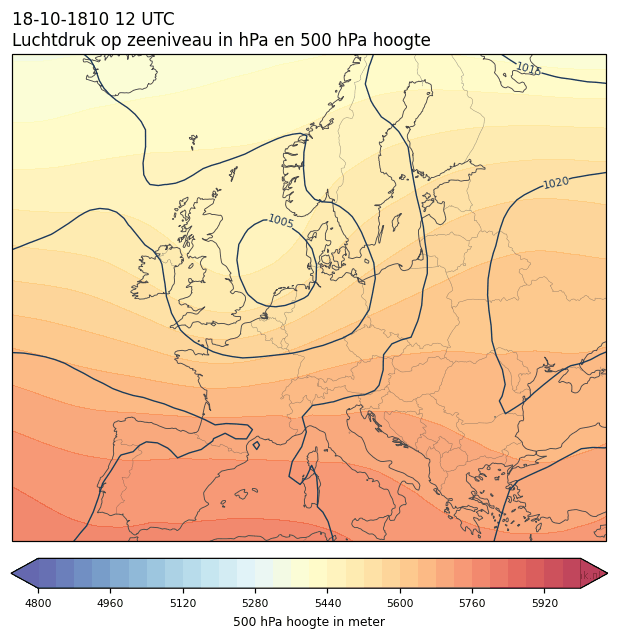 Weerkaart van 18 oktober 1810 om 12 UTC