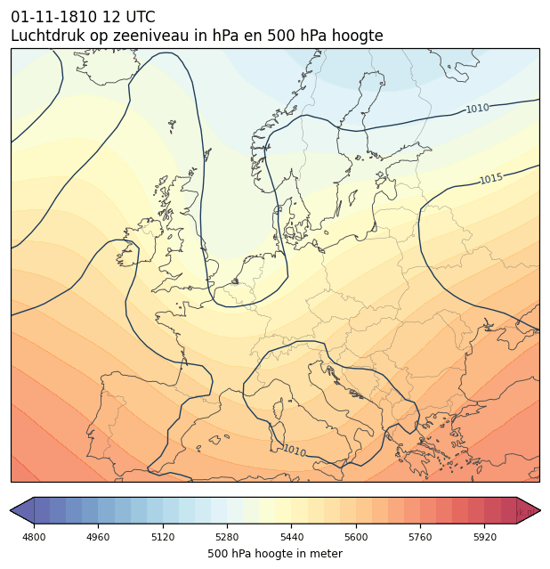 Weerkaart van 1 november 1810 om 12 UTC