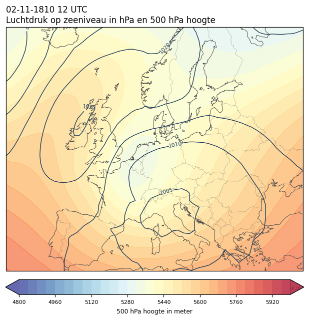 Weerkaart van 2 november 1810 om 12 UTC