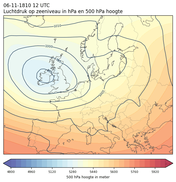 Weerkaart van 6 november 1810 om 12 UTC