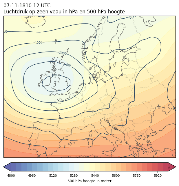 Weerkaart van 7 november 1810 om 12 UTC