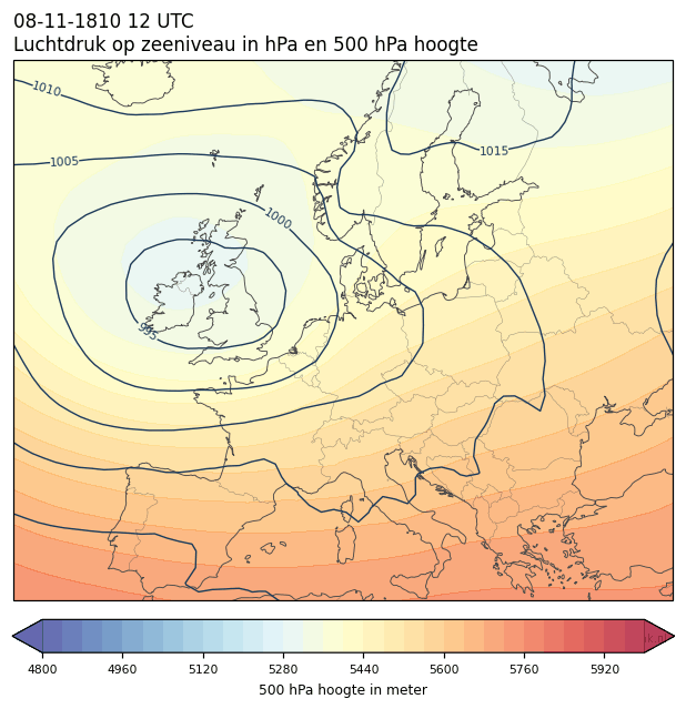 Weerkaart van 8 november 1810 om 12 UTC