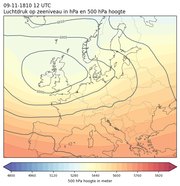 Weerkaart van 9 november 1810 om 12 UTC