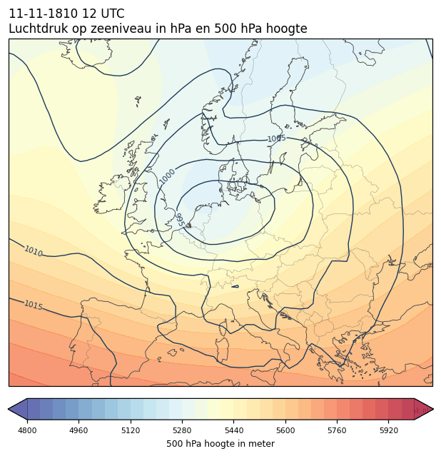 Weerkaart van 11 november 1810 om 12 UTC
