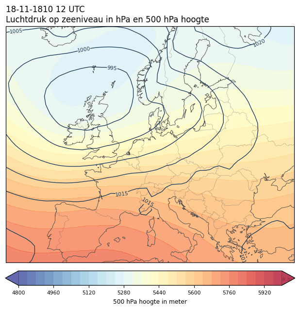Weerkaart van 18 november 1810 om 12 UTC