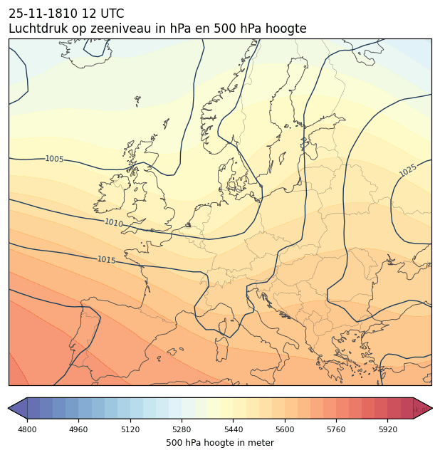 Weerkaart van 25 november 1810 om 12 UTC