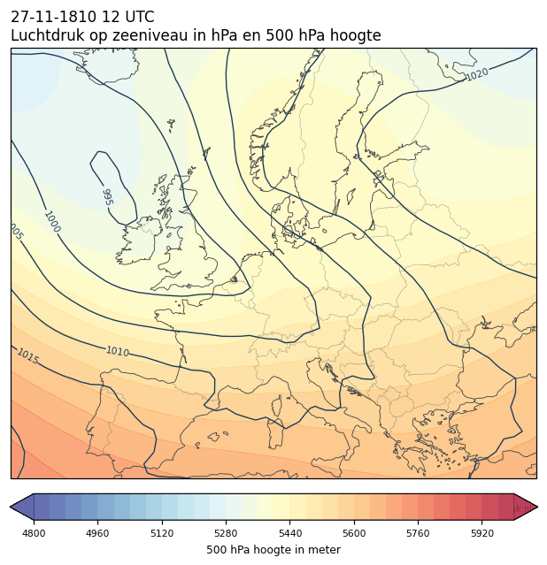 Weerkaart van 27 november 1810 om 12 UTC