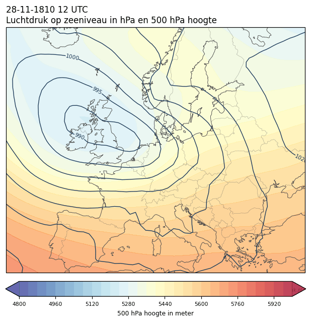 Weerkaart van 28 november 1810 om 12 UTC