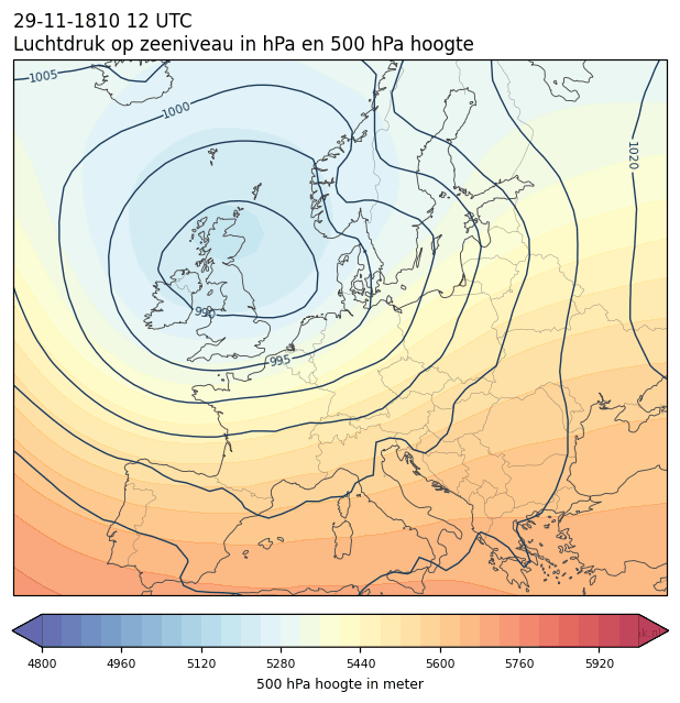 Weerkaart van 29 november 1810 om 12 UTC
