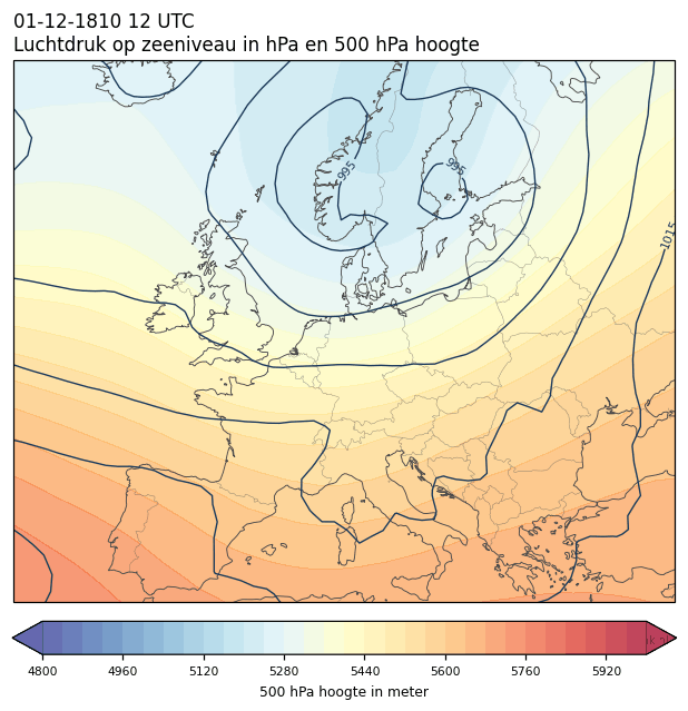 Weerkaart van 1 december 1810 om 12 UTC
