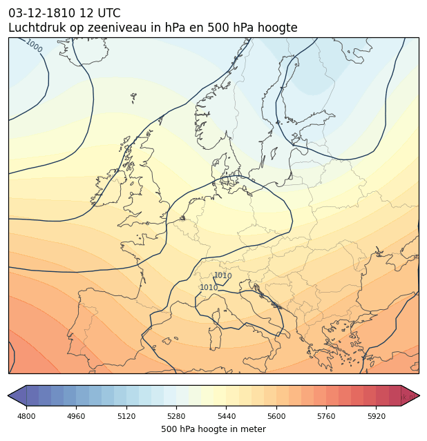 Weerkaart van 3 december 1810 om 12 UTC