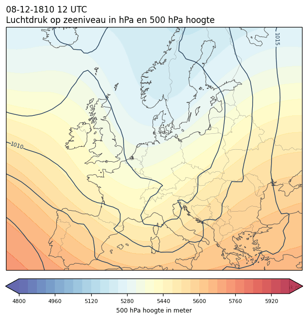 Weerkaart van 8 december 1810 om 12 UTC