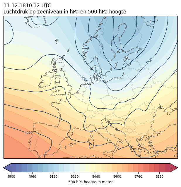 Weerkaart van 11 december 1810 om 12 UTC