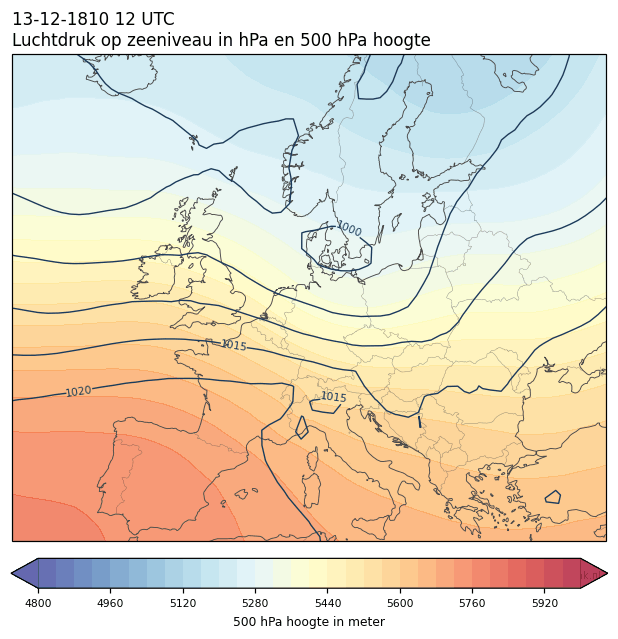 Weerkaart van 13 december 1810 om 12 UTC