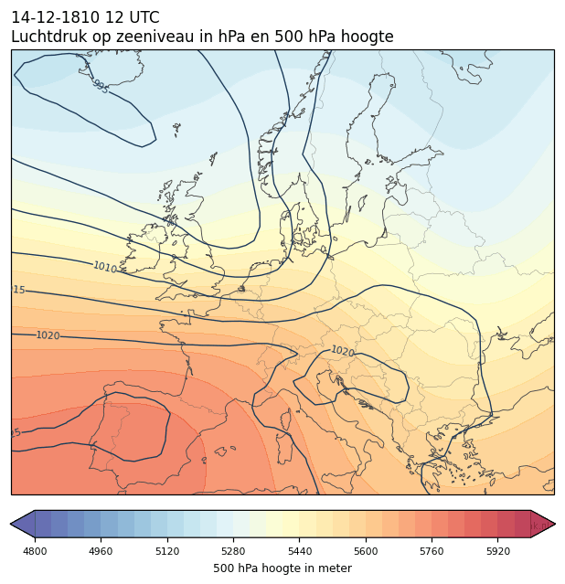 Weerkaart van 14 december 1810 om 12 UTC