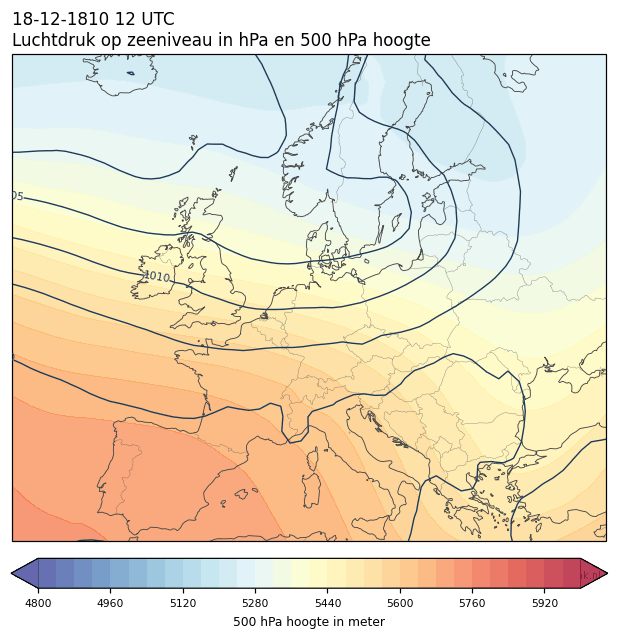 Weerkaart van 18 december 1810 om 12 UTC