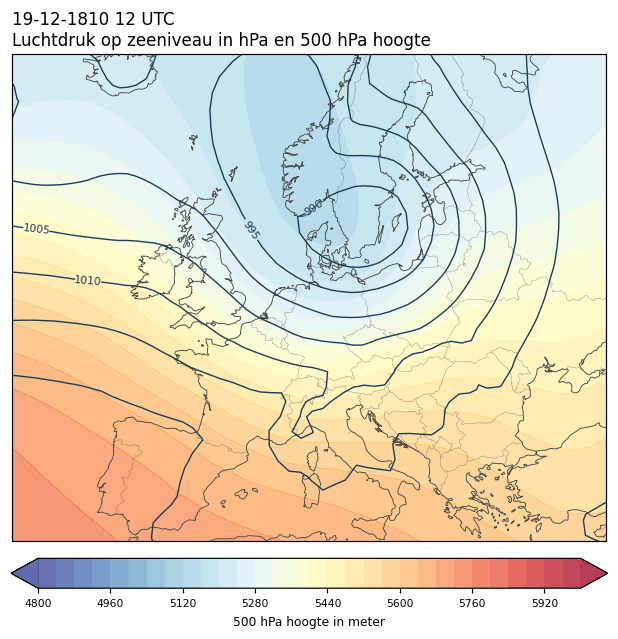Weerkaart van 19 december 1810 om 12 UTC