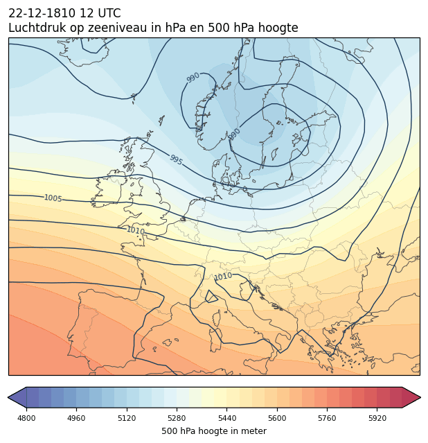 Weerkaart van 22 december 1810 om 12 UTC
