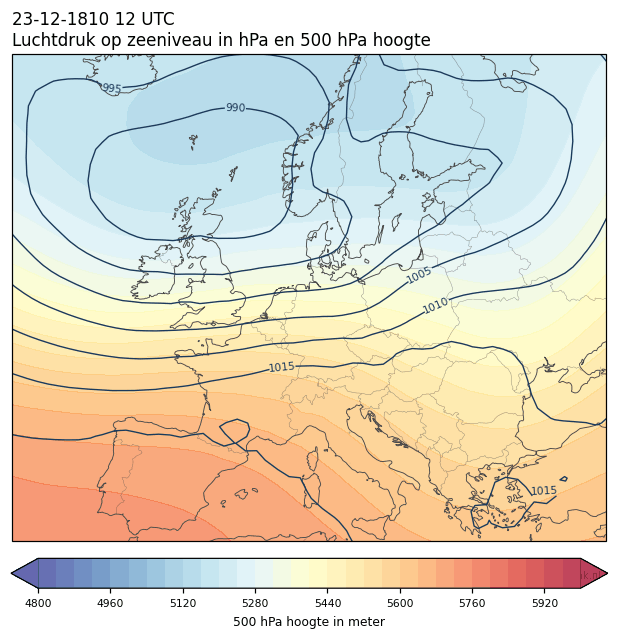 Weerkaart van 23 december 1810 om 12 UTC