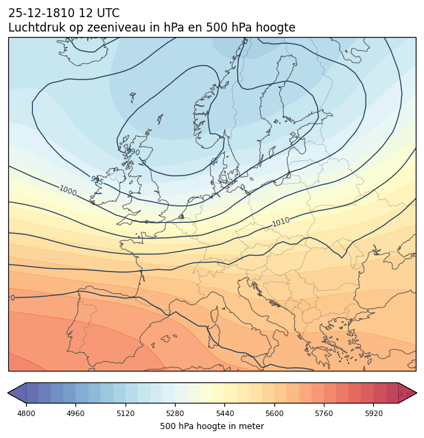 Weerkaart van 25 december 1810 om 12 UTC