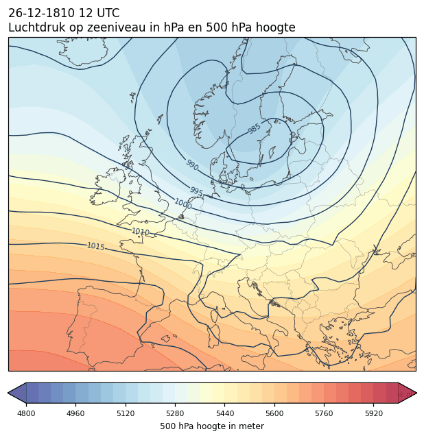 Weerkaart van 26 december 1810 om 12 UTC