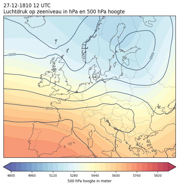 Weerkaart van 27 december 1810 om 12 UTC
