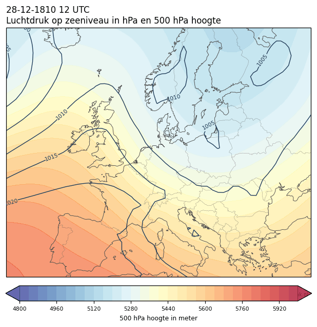 Weerkaart van 28 december 1810 om 12 UTC