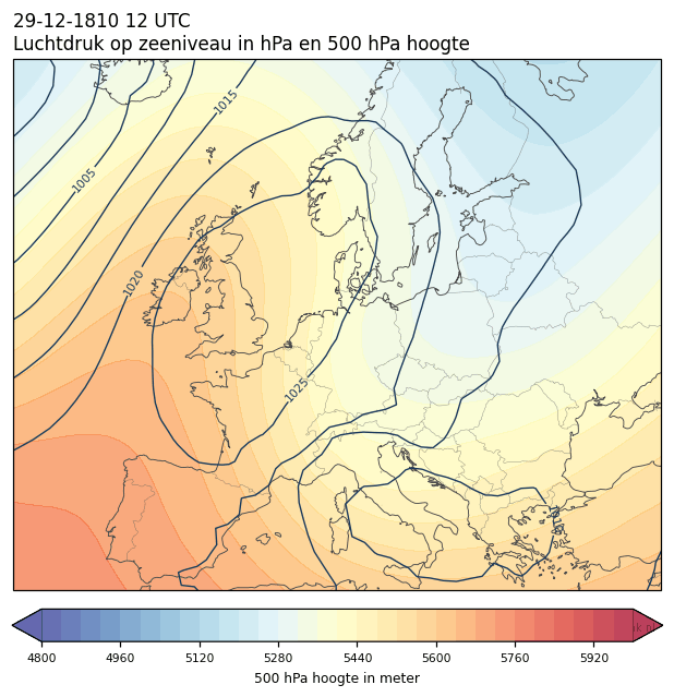 Weerkaart van 29 december 1810 om 12 UTC