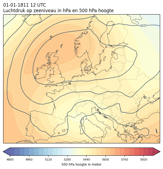 Weerkaart van 1 januari 1811 om 12 UTC