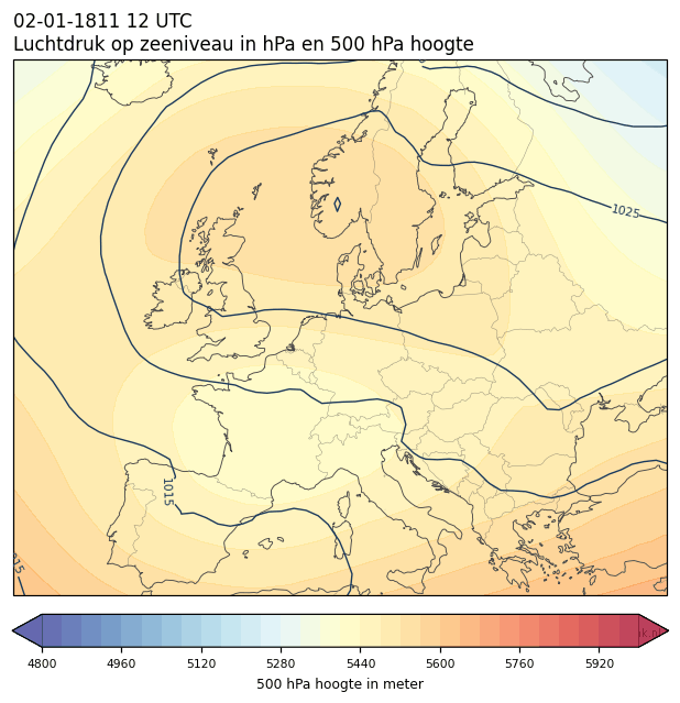 Weerkaart van 2 januari 1811 om 12 UTC
