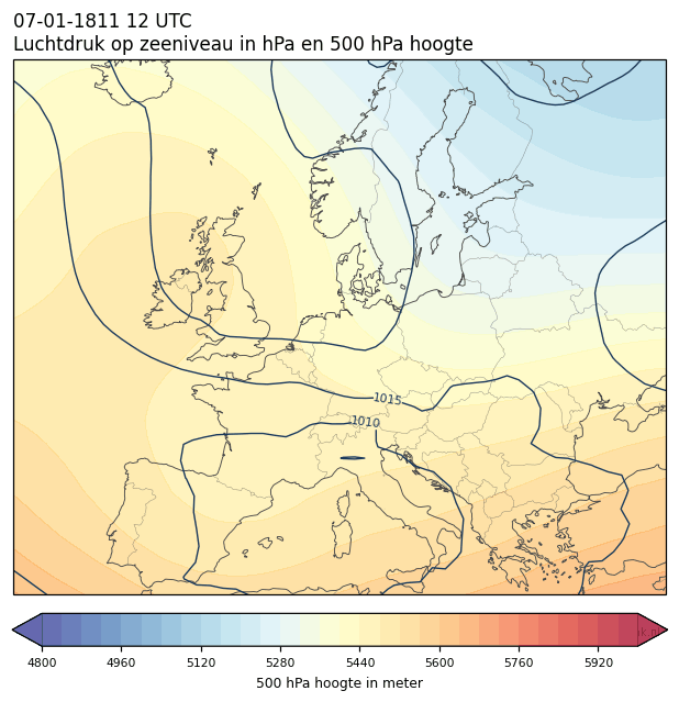 Weerkaart van 7 januari 1811 om 12 UTC