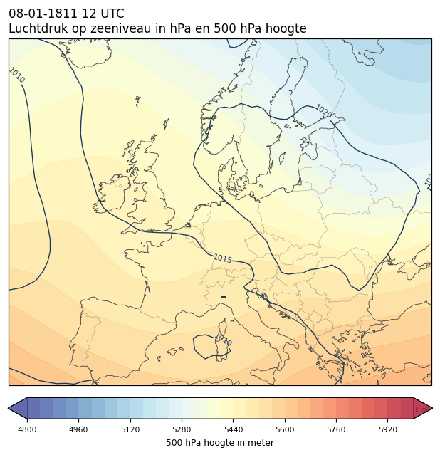 Weerkaart van 8 januari 1811 om 12 UTC