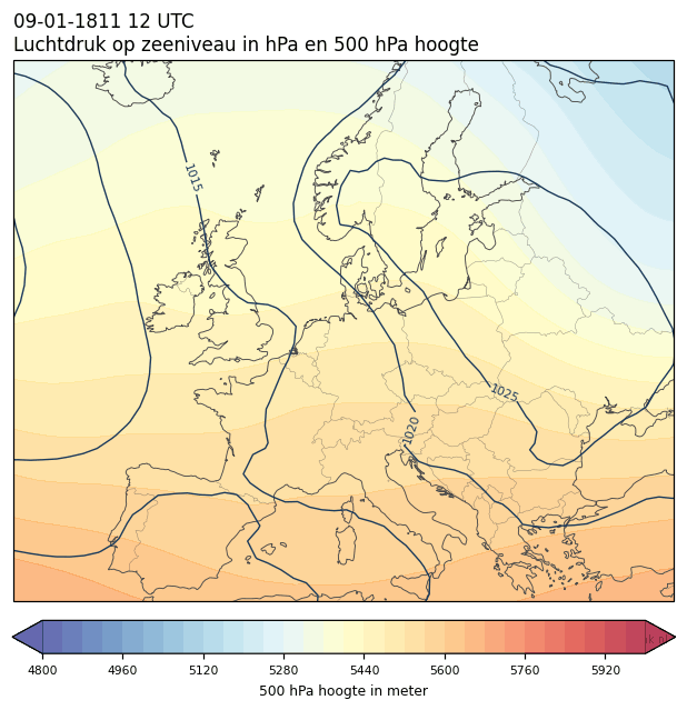 Weerkaart van 9 januari 1811 om 12 UTC