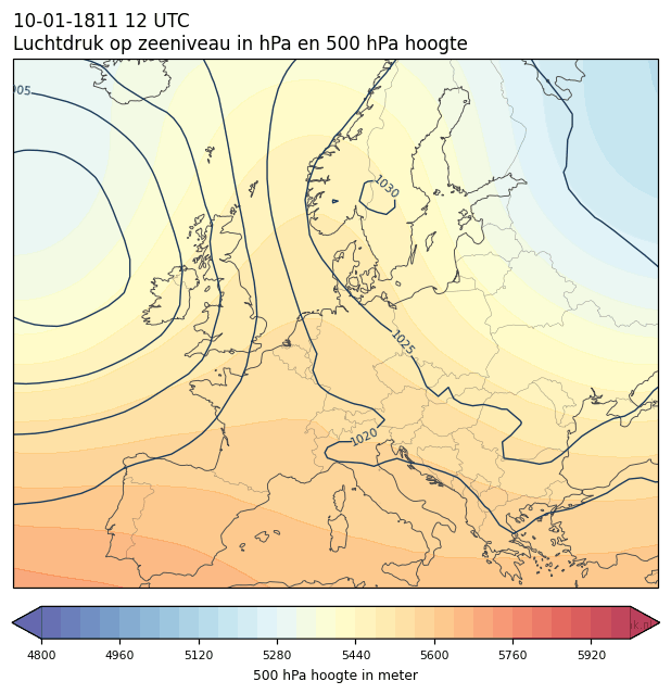 Weerkaart van 10 januari 1811 om 12 UTC