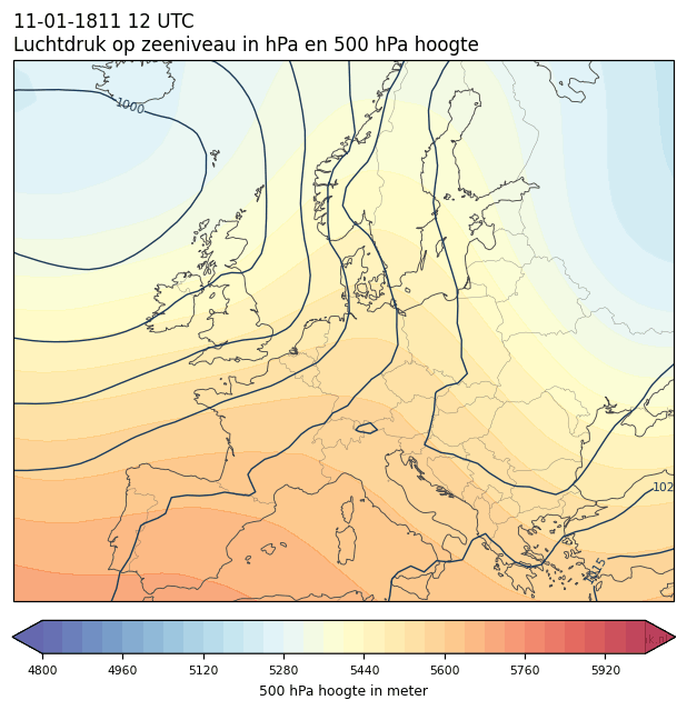 Weerkaart van 11 januari 1811 om 12 UTC
