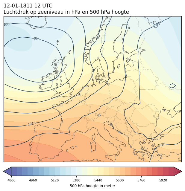 Weerkaart van 12 januari 1811 om 12 UTC