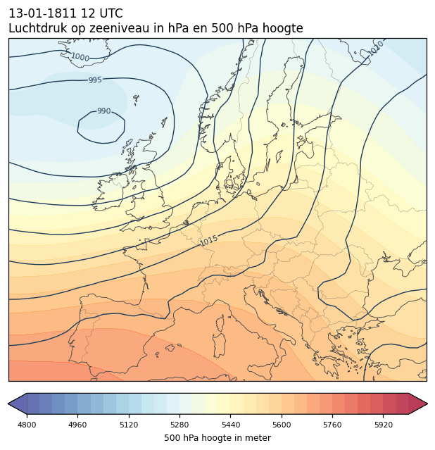Weerkaart van 13 januari 1811 om 12 UTC