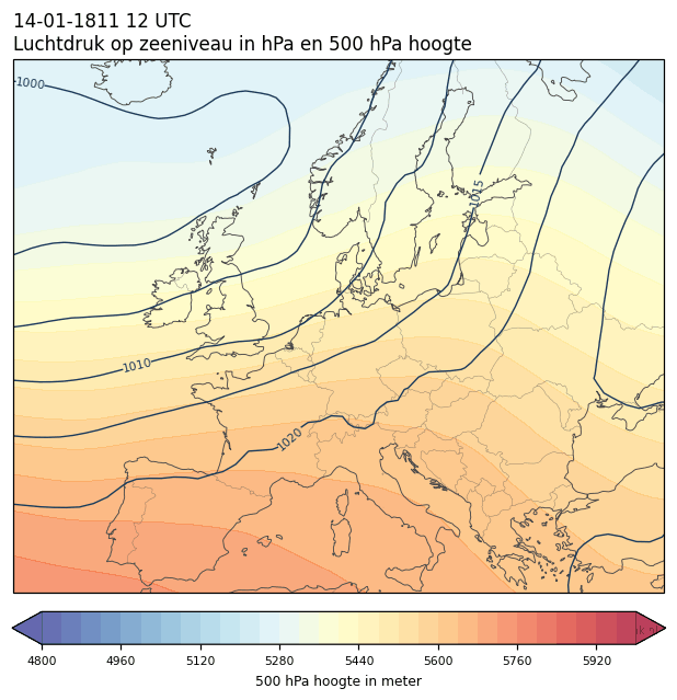 Weerkaart van 14 januari 1811 om 12 UTC