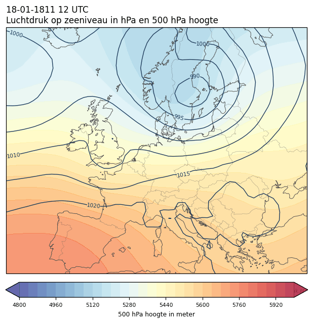 Weerkaart van 18 januari 1811 om 12 UTC