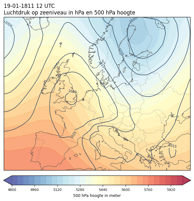 Weerkaart van 19 januari 1811 om 12 UTC