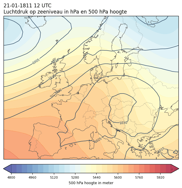 Weerkaart van 21 januari 1811 om 12 UTC