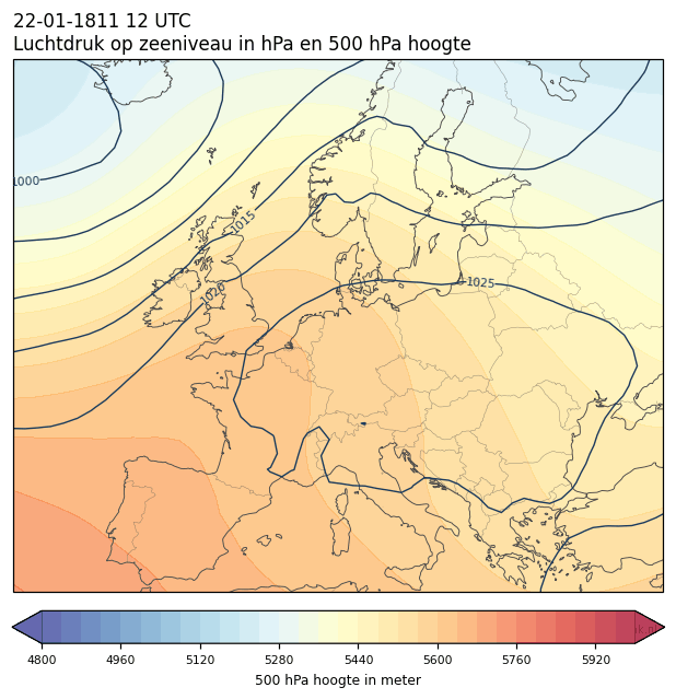 Weerkaart van 22 januari 1811 om 12 UTC