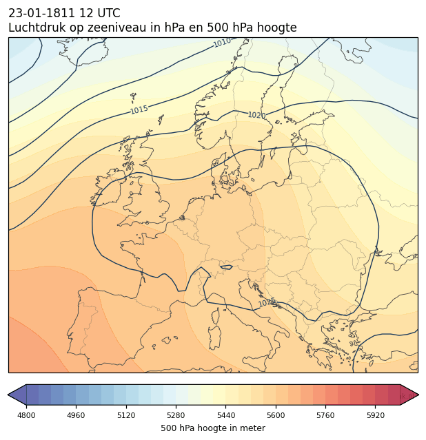 Weerkaart van 23 januari 1811 om 12 UTC