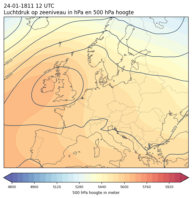 Weerkaart van 24 januari 1811 om 12 UTC
