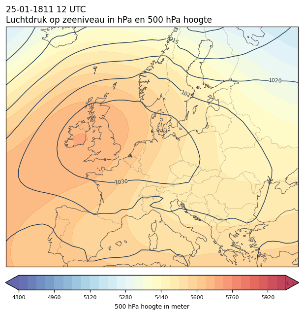 Weerkaart van 25 januari 1811 om 12 UTC