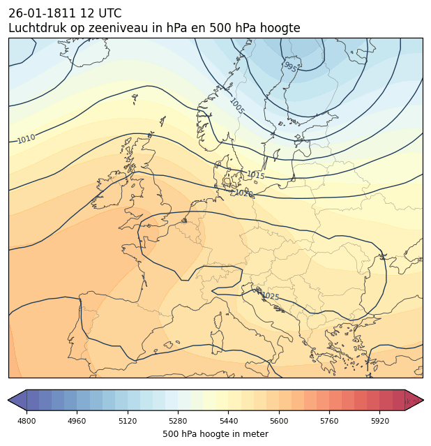 Weerkaart van 26 januari 1811 om 12 UTC