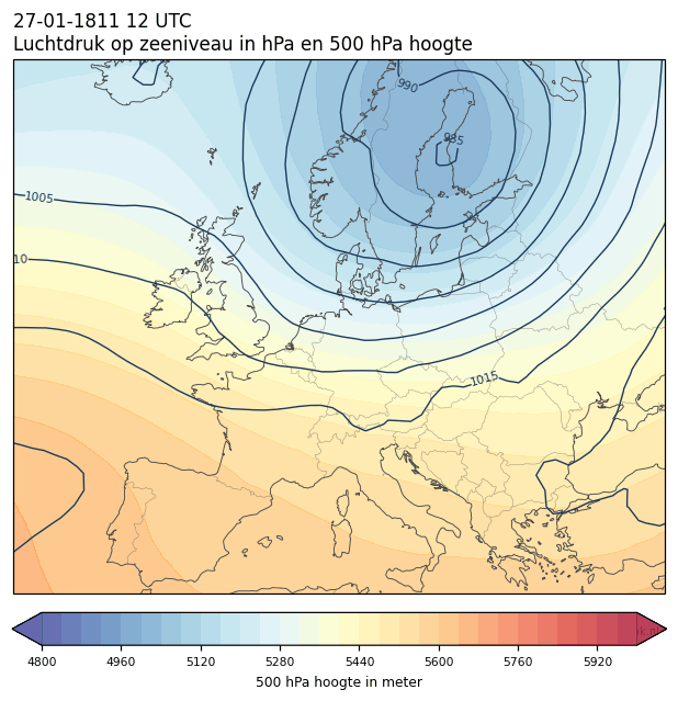 Weerkaart van 27 januari 1811 om 12 UTC