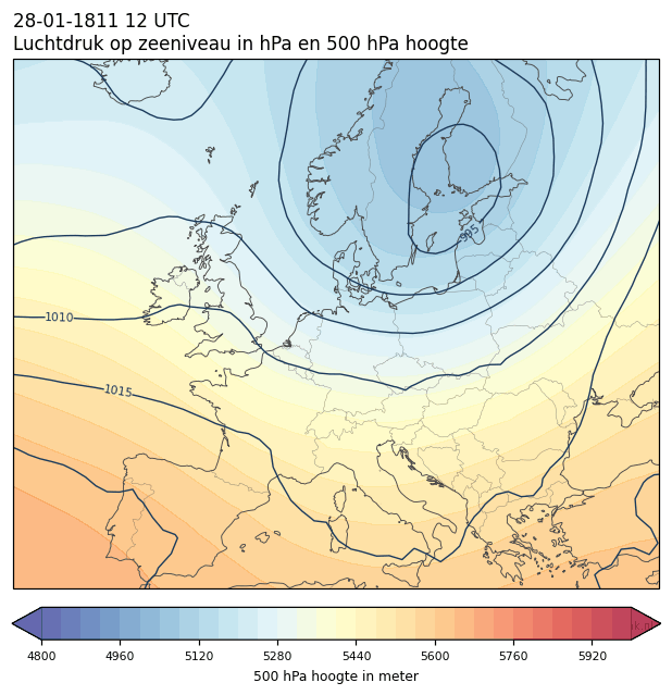 Weerkaart van 28 januari 1811 om 12 UTC