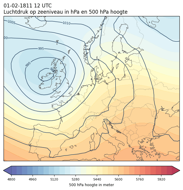 Weerkaart van 1 februari 1811 om 12 UTC