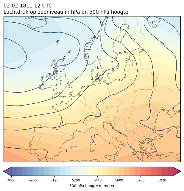 Weerkaart van 2 februari 1811 om 12 UTC